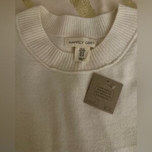 ✨ Happily Grey Cream Knit Top – Elegant‎ Puff Sleeve Minimalist Chic 🤍